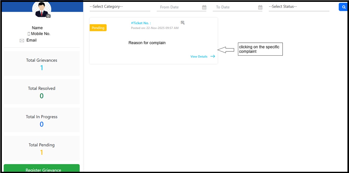 Status of your complaint